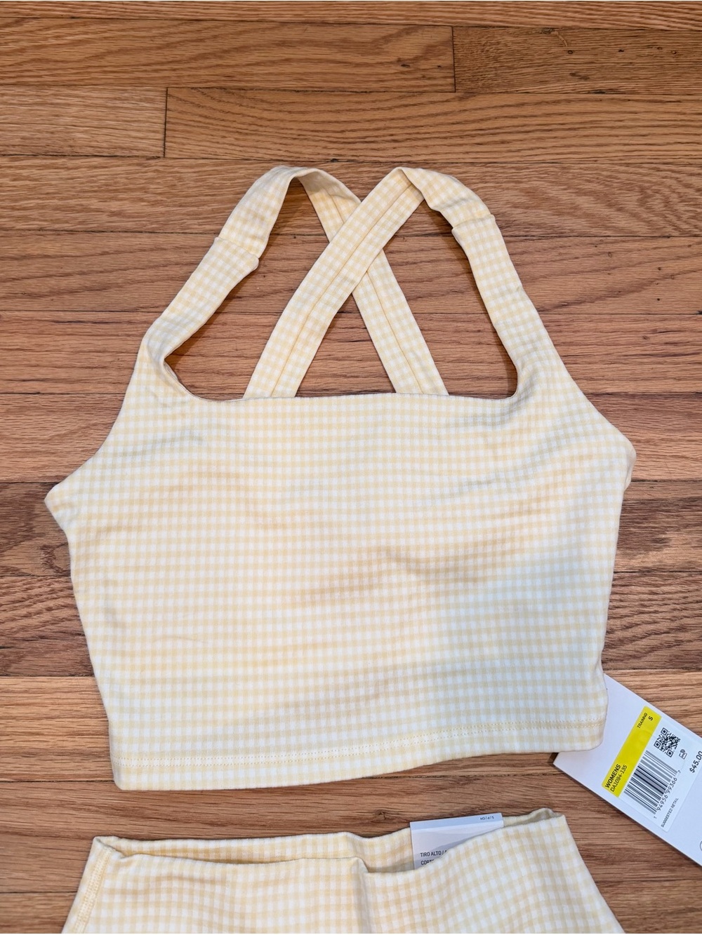 Nike Yellow Gingham Cross-Back Crop Top & High-Waist Shorts Set - Picture 6 of 15